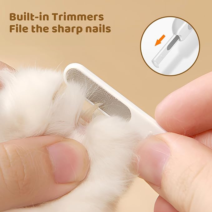 Odoland Cat Nail Clipper with LED Light and Nail File, Dog Claw Trimmer with Bright Light to Avoid Excessive Cutting - Pet Grooming Tool for Tiny Dog Cat Kitten Bunny Rabbit Pink