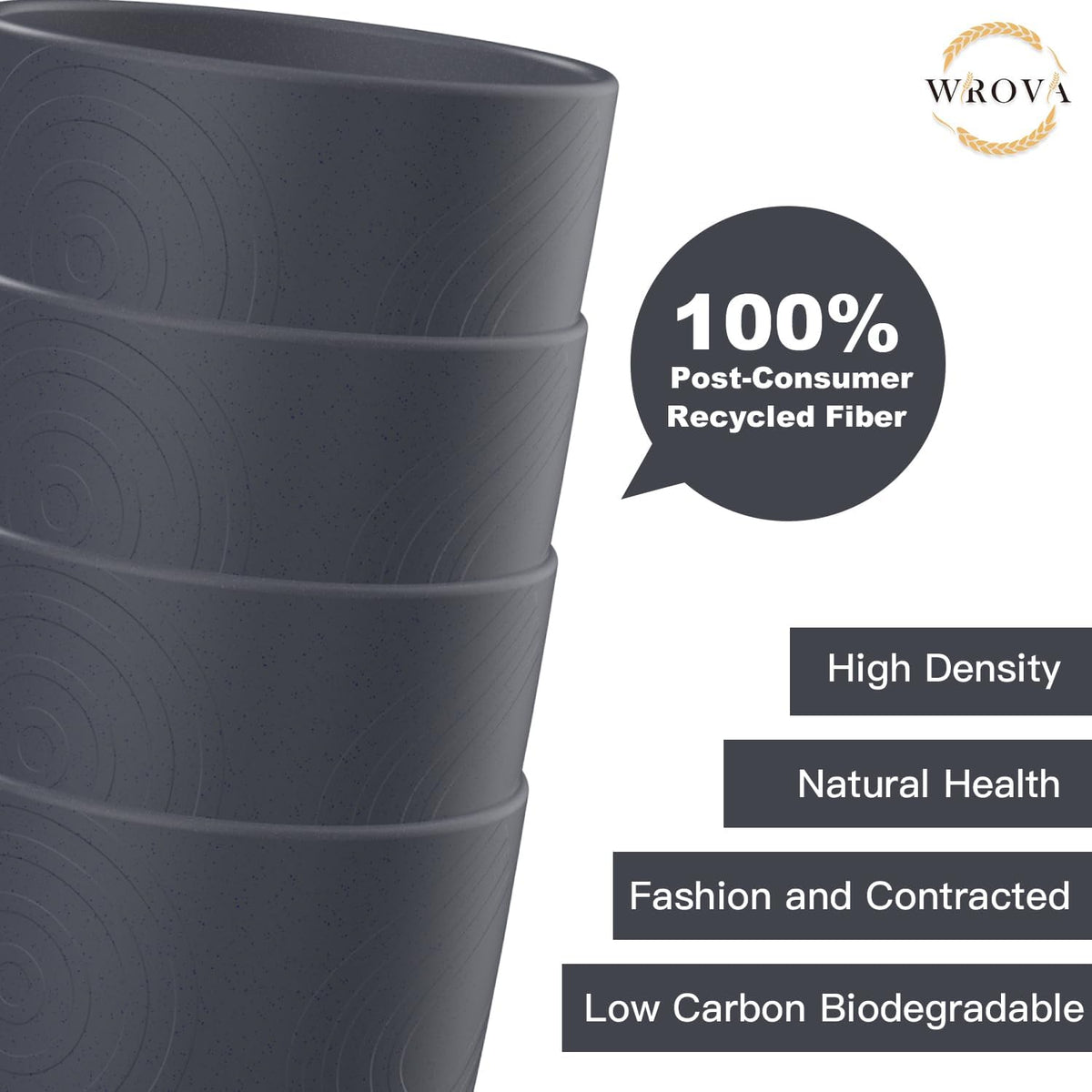 Wrova set of 8 black reusable wheat straw cups, 20 oz, stackable - view 25