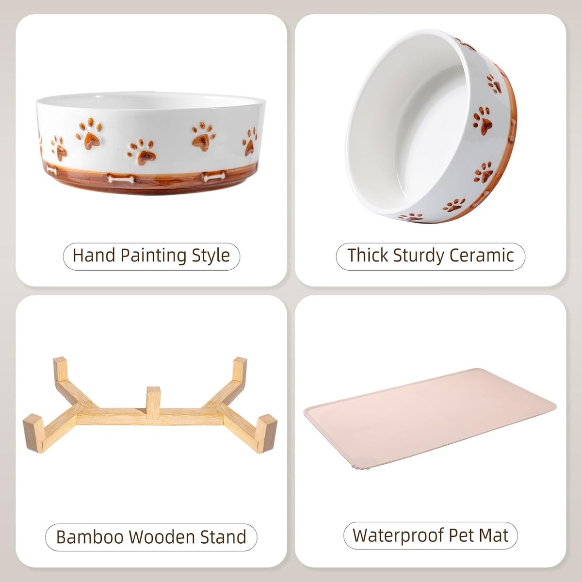 Ceramic Dog Bowls, 3.5 Cups Dog Food and Water Bowl Set for Medium Dogs with Wooden Stand - 1.7 Cups - image 4