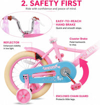 RULLY pink unicorn kids bike with training wheels, front basket, doll seat and streamers - view 6