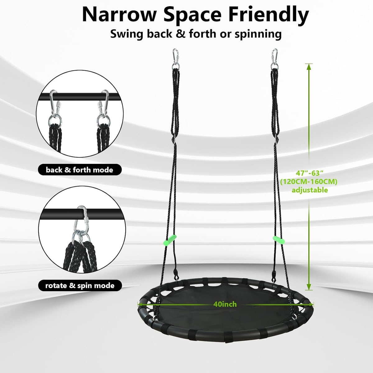 TBMLC 24 Inch Diameter Round Black Saucer Swing/Tree Swing Armrest - 40 inch diameter / Black - image 4