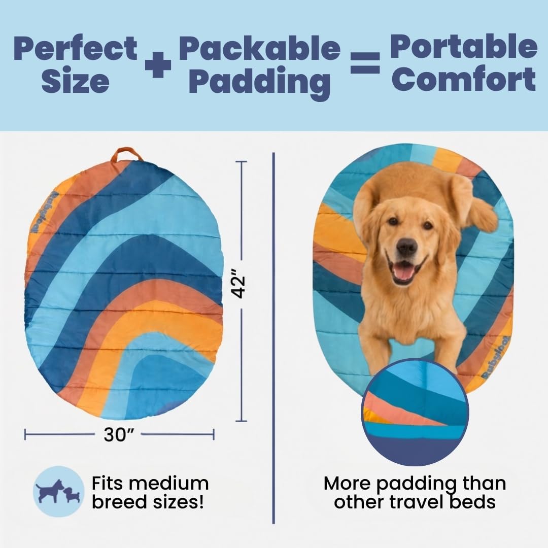Travel Dog Bed, Foldable & Packable with Carry Bag, Black - Sunset Surf / Medium - image 2