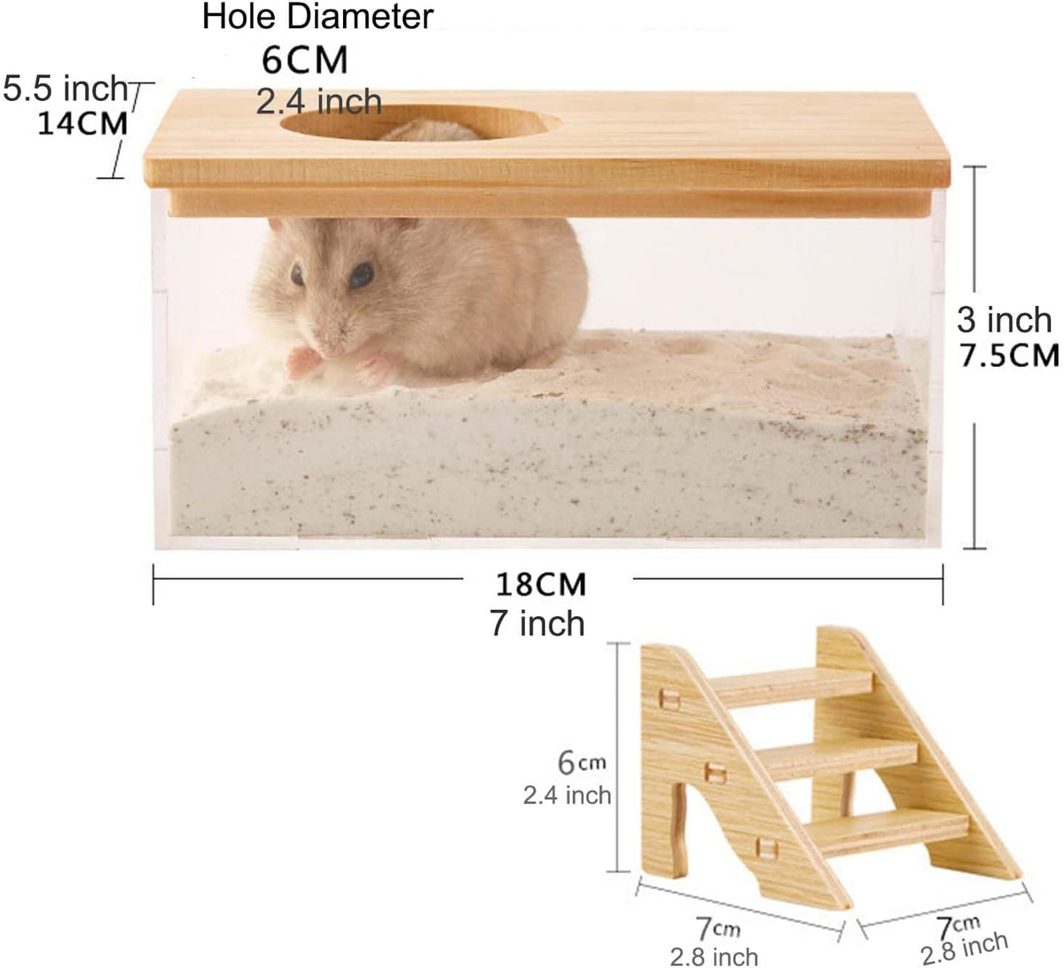 Hamster Sand Bath Box, Pentagon Sand Container with Ladder – Essentials for Small Pets - Rectangle / M - image 2