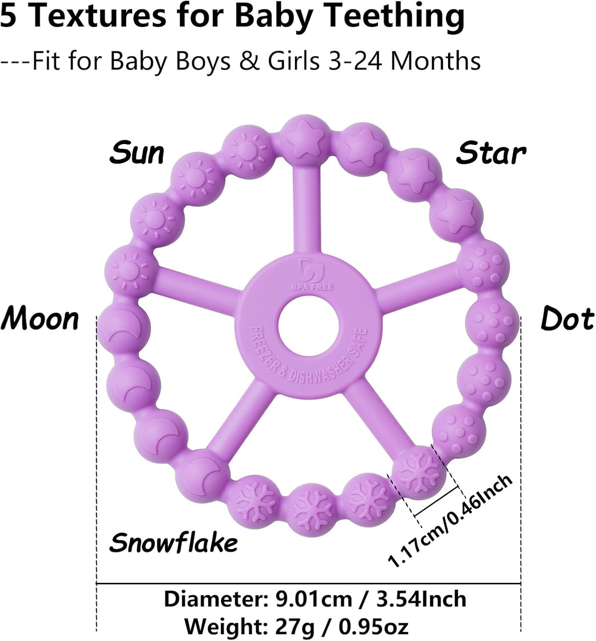 3 Pack Ring Teether Baby Infant Toys, Baby Essentials - Light Purple Green Blue - image 2