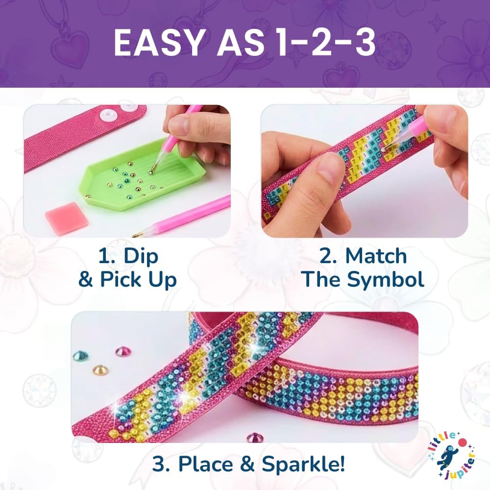 Little Jupiter diamond art bracelet kit with 6 EVA foam snap bracelets, resin gems and pen tools - view 6