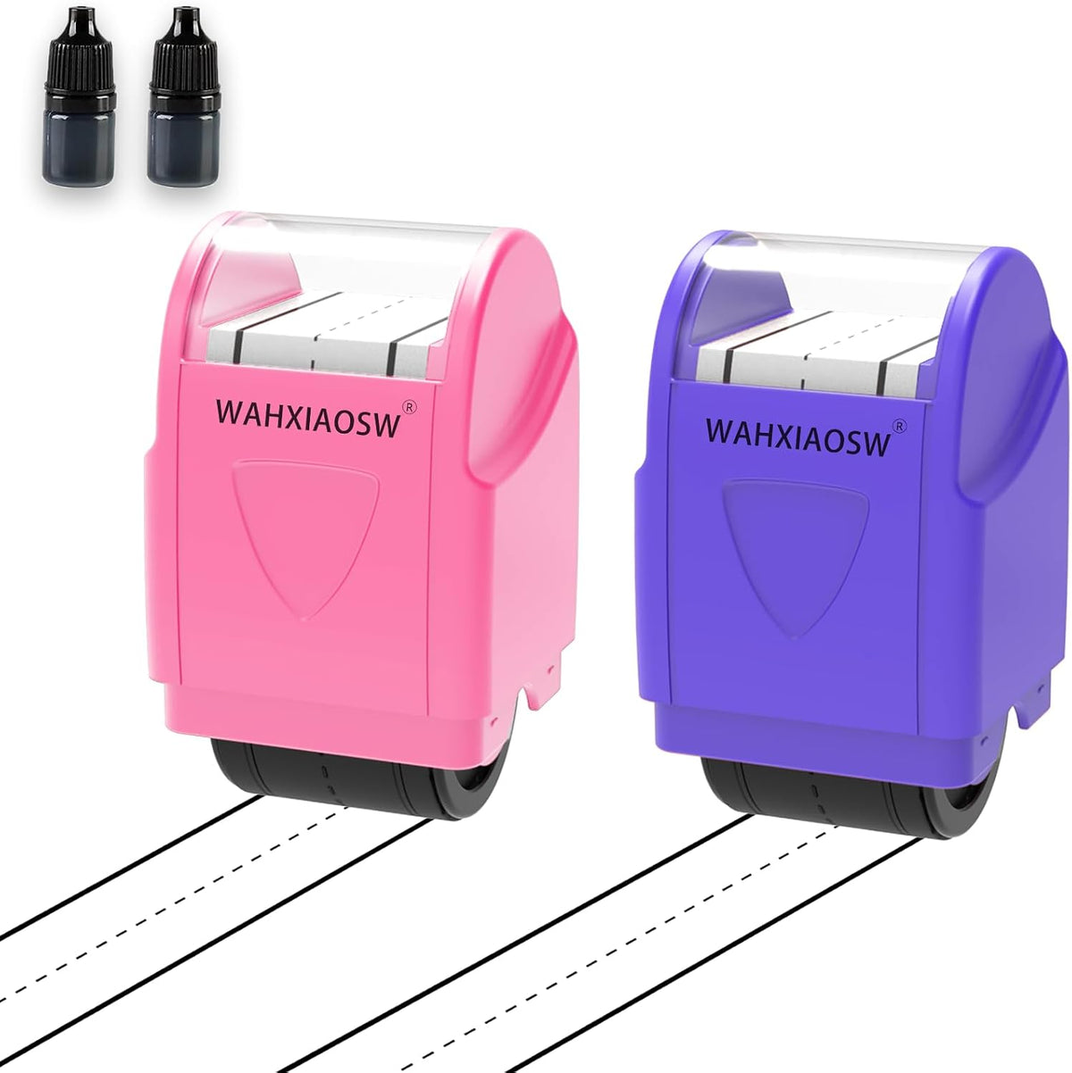 Handwriting Lines Stamp Roller Self-Inking Line Rolling Stamps - Pink+purple