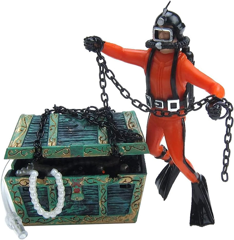 Live-Action Aquarium Ornament Creative Undersea Treasure Chest Diver
