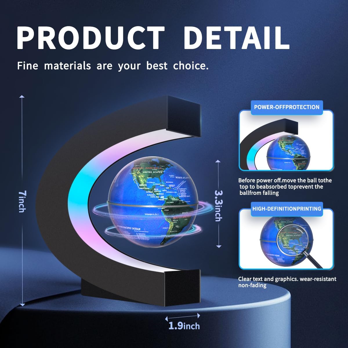 Magnetic Levitating Floating Globe with LED Lights - Blue Globe - image 2