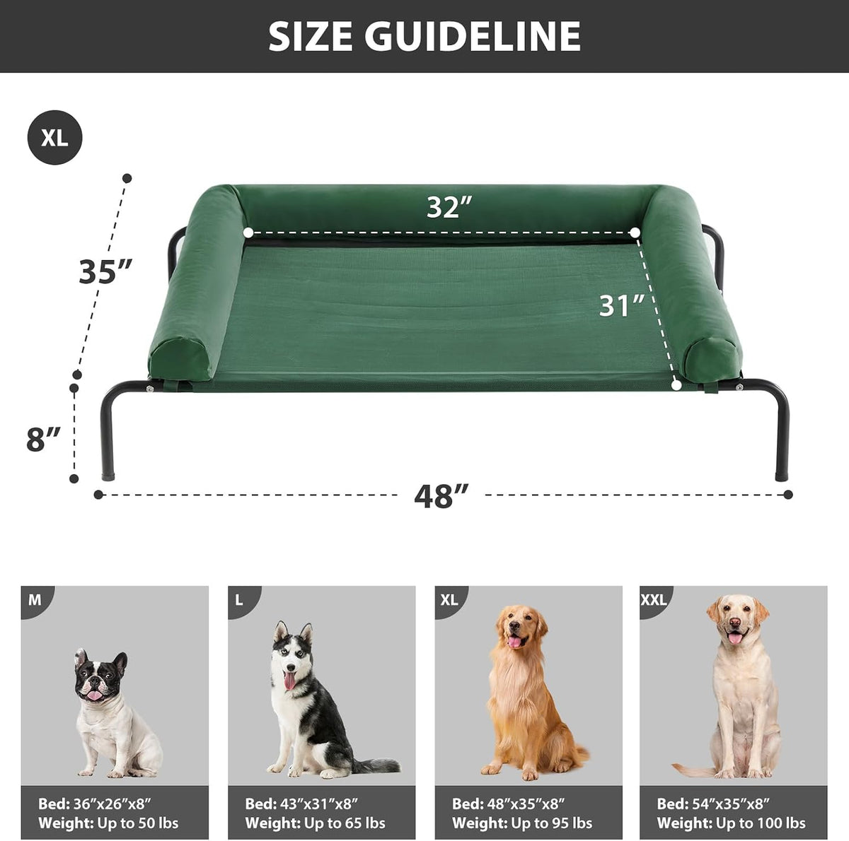 RRPETHOME Elevated Cooling Dog Cot 43x31" - Green / 48.0"L x 35.0"W x 8.0"Th - image 2
