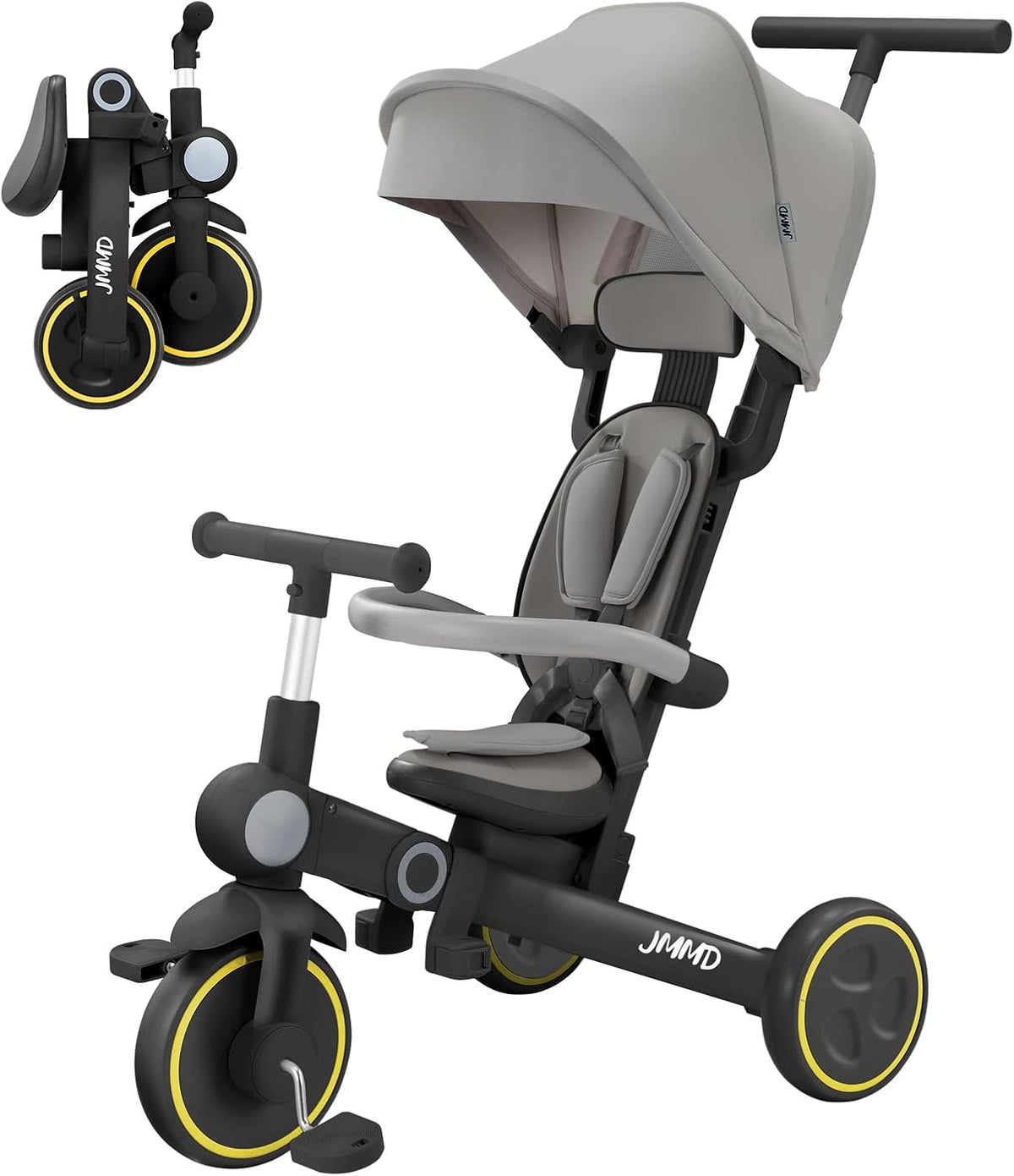 JMMD 7-in-1 Toddler Tricycle for Ages 1-5 - Black