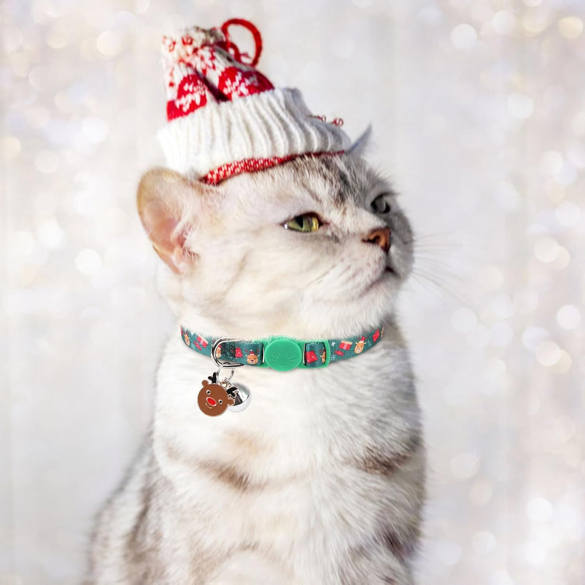 Cat Collar Breakaway, Soft Kitten Collar with Bell, Daisy - Christmas (Pack of 3) - image 4