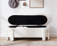 Kmax 50" Storage Ottoman Bench Modern Faux Fur Boucle Entryway Bench Comfy Upholstered End of Bed Bench for Hallway Entrance Bedroom Corner, White