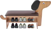Cute Dog Shoe Bench with Cushion, 51.6”L x 11.8”W Puppy Shoe Storage Bench Dark Brown 2-Tire Bamboo Shoes Rack Bench for Entryway Living Room Hallway Bedroom 220Lbs Load Capacity