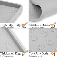 Ptlom Dog Food Mat Anti-Slip Bowl Mats for Food and Water, Waterproof Silicone Pet Placemat with High Raised Edges, Non-Slip Puppy Feeding Tray for Small, Medium Large Cats Dogs, Gray, 11.8"x11.8"