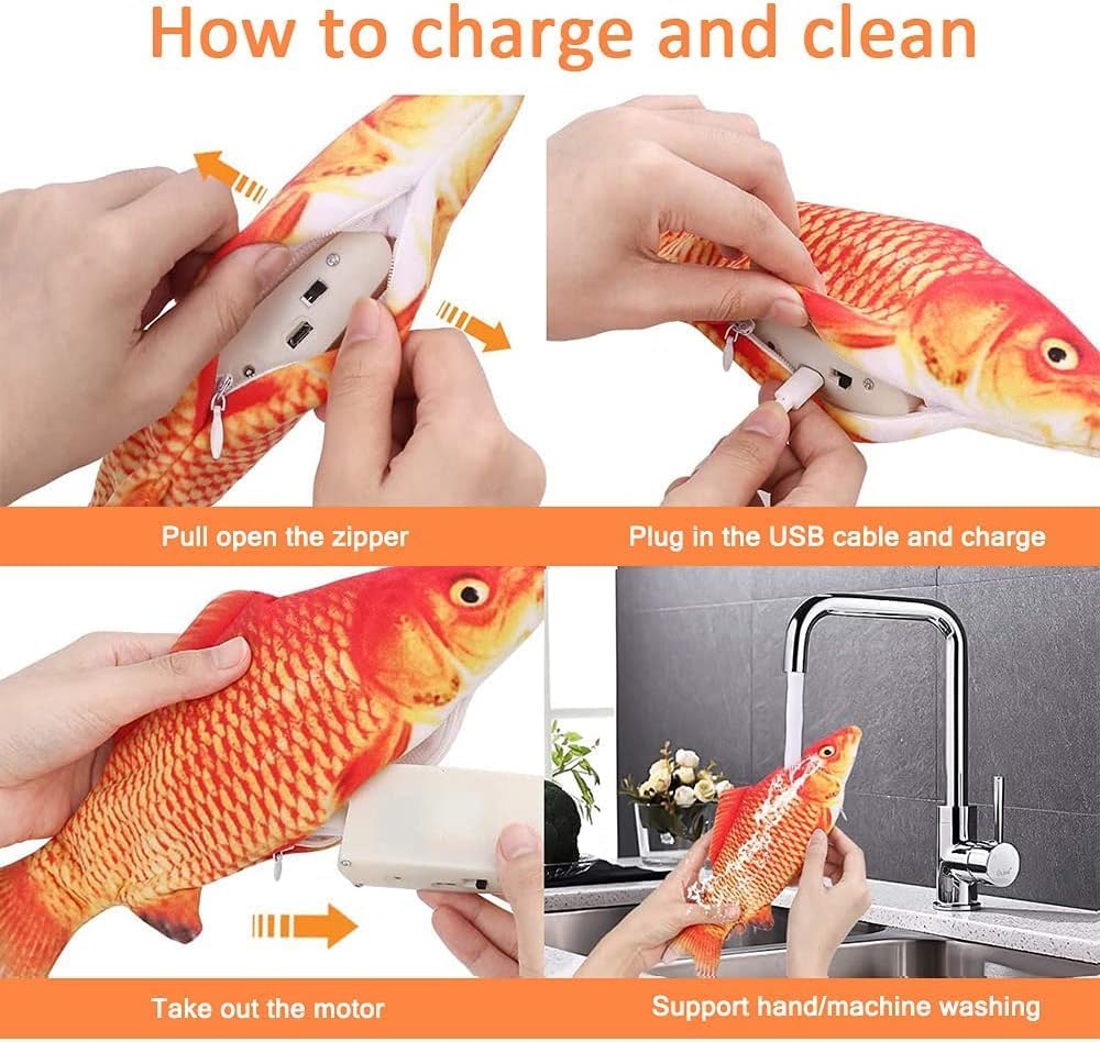 Tocirelo Cat Toys Flopping Fish with Catnip - Red and Yellow - image 4