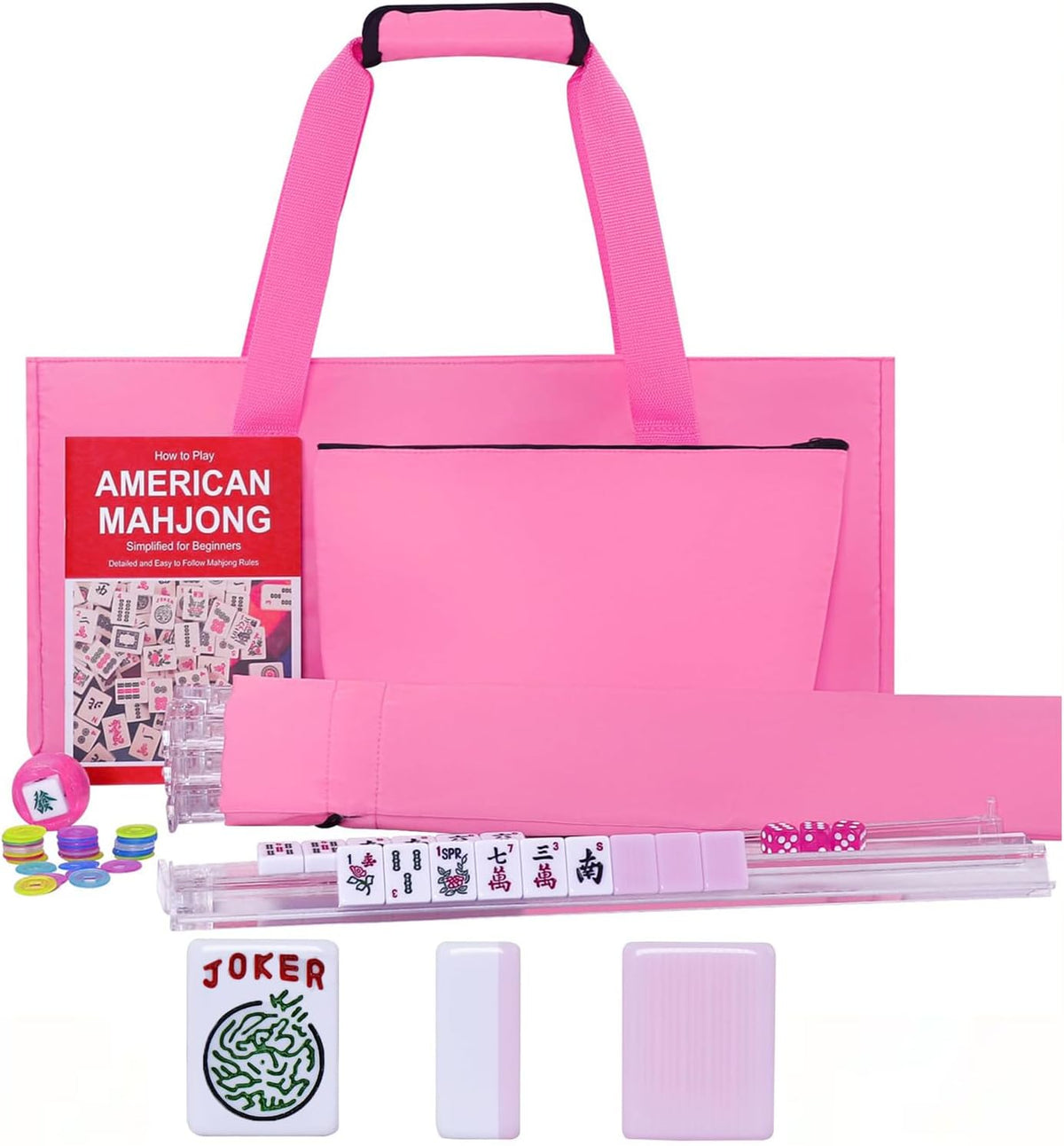 American Mahjong Game Set, 166 Green Tiles - Pink