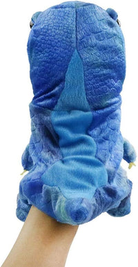 HooYiiok blue dinosaur plush hand puppet with movable mouth and big eyes - view 4
