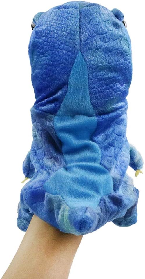 HooYiiok blue dinosaur plush hand puppet with movable mouth and big eyes - view 4