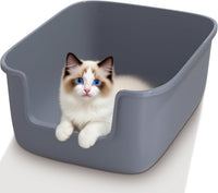 Vealind Large Cat Litter Box High Sided Entry Cat Litter Pan 50 x 40 - Grey