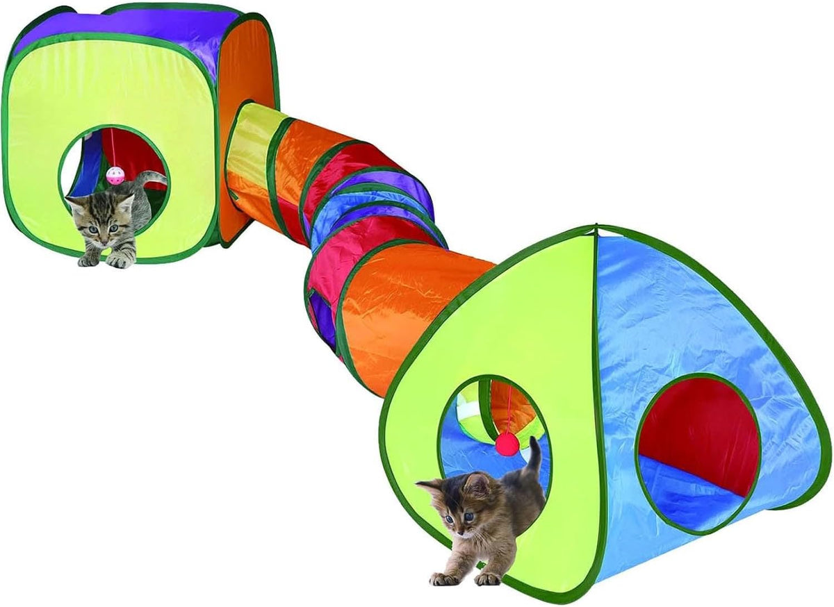 GONPETGP Cat Tunnels for Indoor Cats with Cube Tent Toys Combo - Rainbow