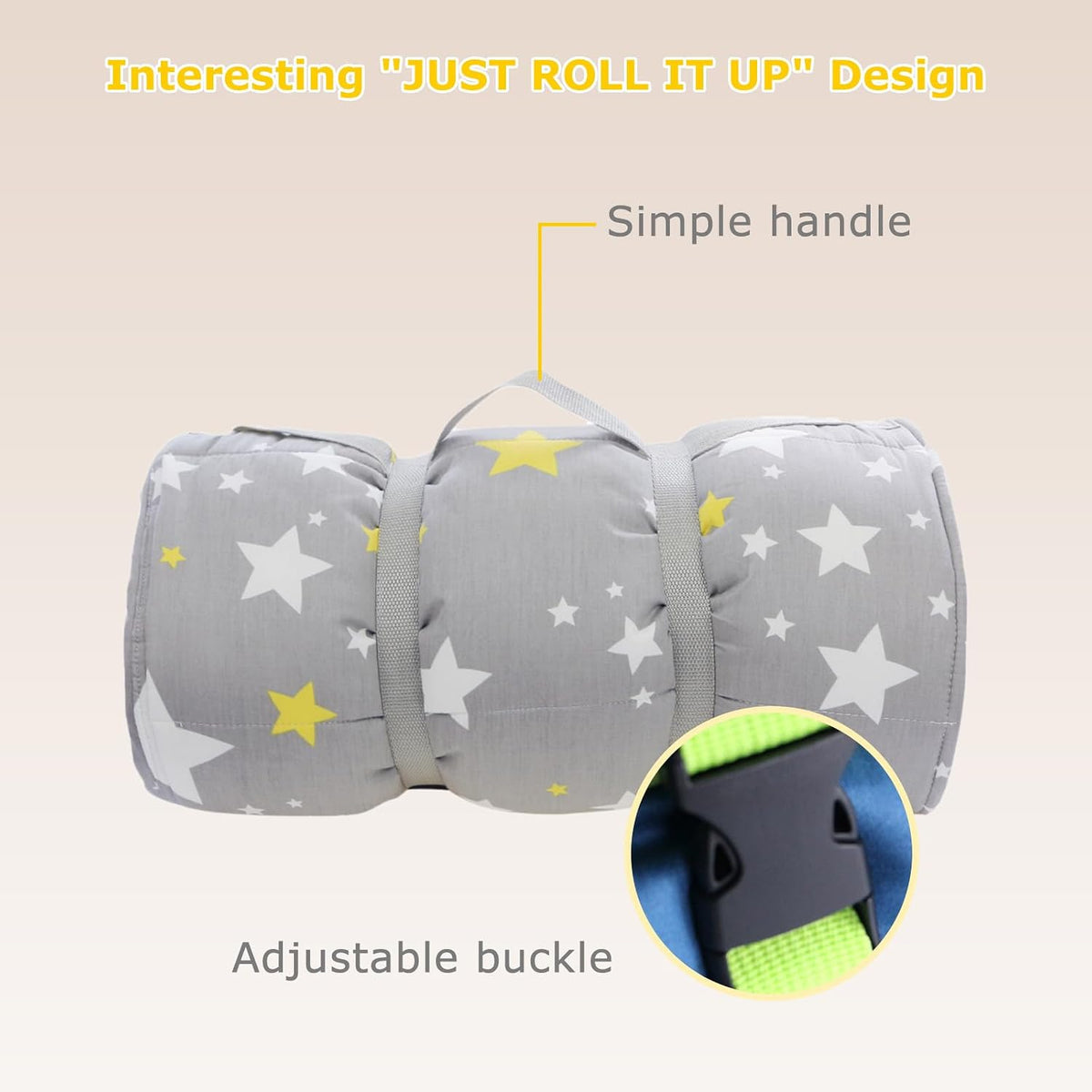 Toddler Nap Mat with Removable Pillow & Soft Blanket - Stars - image 3