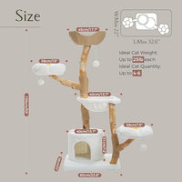 PAWZ Road Cat Tree for Indoor Cats Large Adults, 59 Inches Modern Cat Tower with Large Basket and Hammock, Natural Solid Wood, Luxury Condo & Dual Perches, Modern Cat Furniture for Big Cats, White