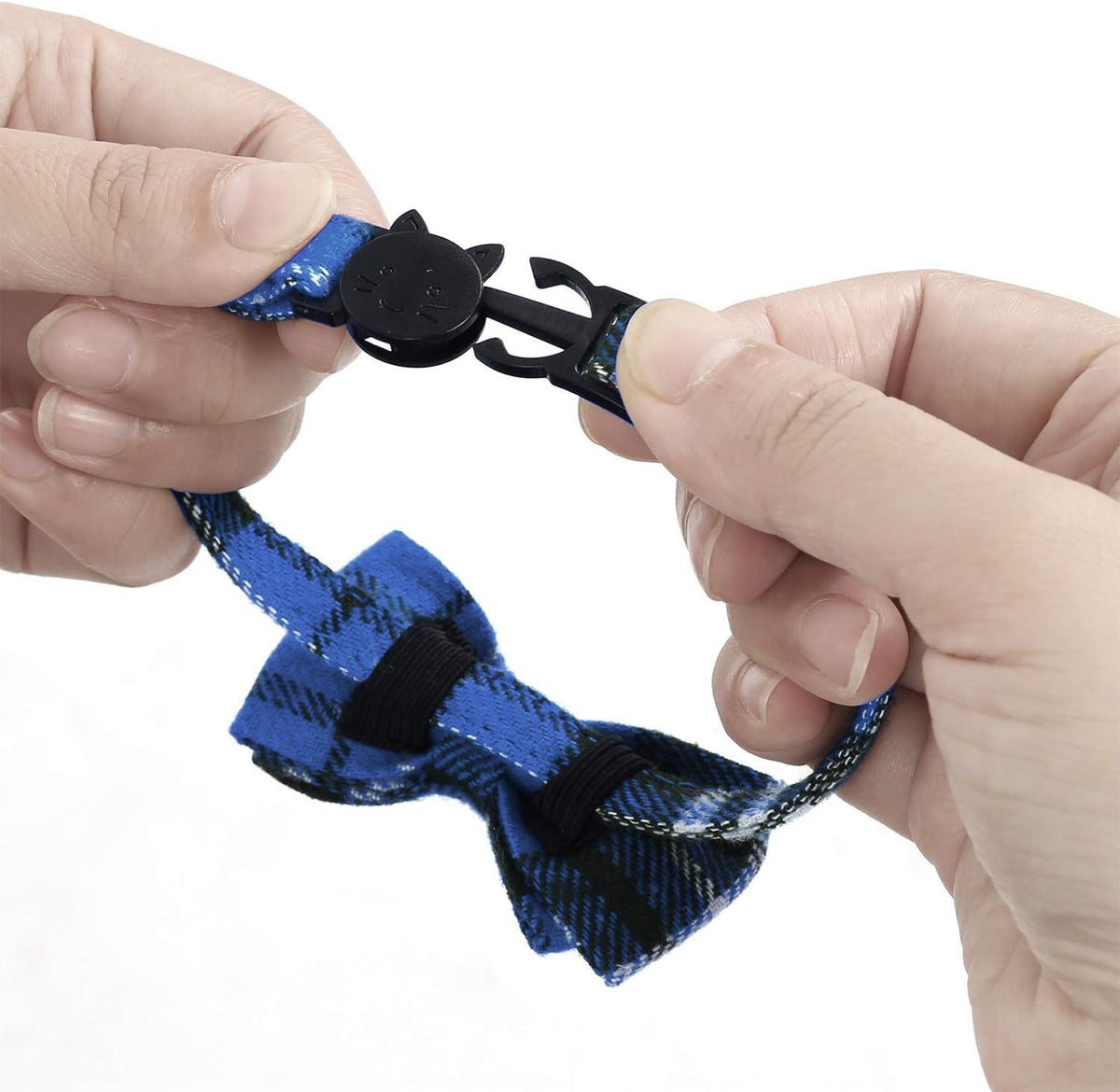 2 Pack/Set Cat Collar Breakaway with Cute Bow Tie and Bell for Kitty - Blue+Red / Plaid - image 4