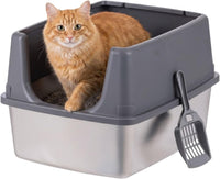 IRIS USA High Sided Cat Litter Box, Scatter Shield - Large / Stainless Steel