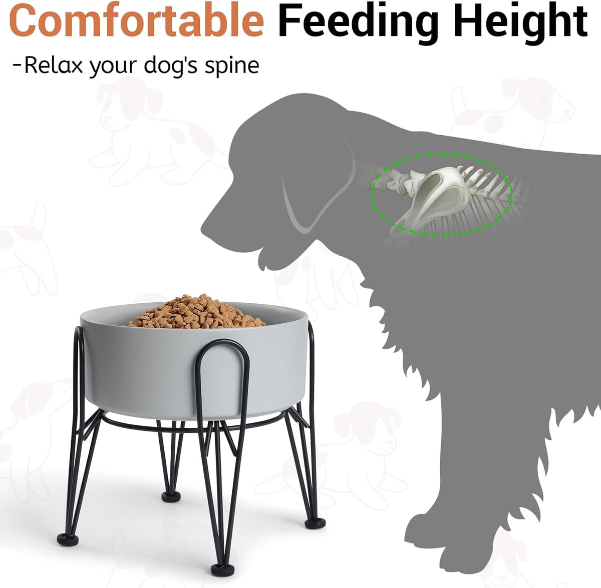 Elevated Dog Bowls, Ceramic Raised Dog Bowl Set with Anti-Slip and Non-Tip Metal Stand, 2 Pack Pet - Gray / 7.6 Cups | 2 Pack | For Large Dogs - image 2