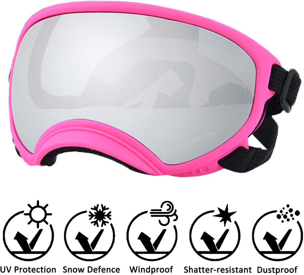 Medium Dog Sunglasses with Adjustable Strap UV Protection - Medium size-Pink frame silver lenses - image 2