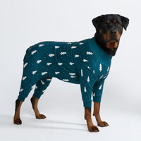 Spark Paws Dog Pajamas - Stretch Onesie Recovery Full Leg Surgery Suit PJS – Essentials for Dogs - Frosty Night / 4XL