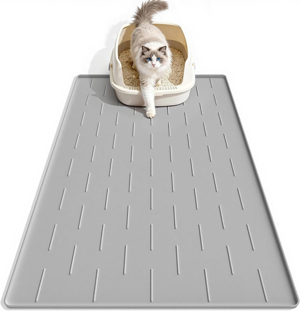Pieviev Silicone Cat Litter Mat, Traps Litter & Easy to Clean - L-34''x22'' / Light Gray