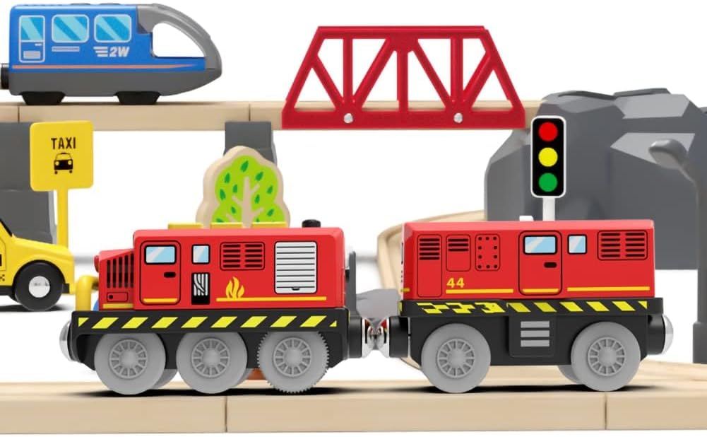 Train Toys Battery Operated Locomotive Trains for Wooden Track - Red - image 3