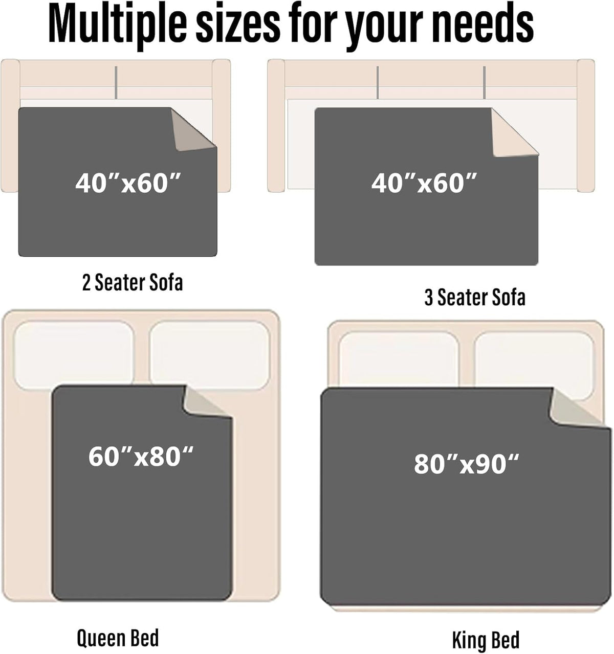 Waterproof Blanket for Bed Couch Sofa, Reversible & Reusable Cat - 40"x60" / Black/Light Grew - image 3