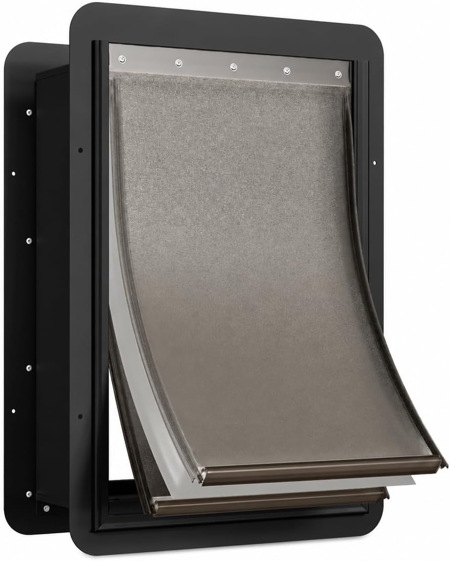 URSPET Medium Dog Door for Wall, 3-Flap Insulated, Steel Frame - Black / Large / For Door