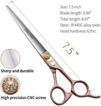 Fenice Peak 7.5'' Dog Straight Scissors for Grooming 440C Stainless Steel Rose Gold Professional Pet Trimming Scissors Sharp Blades Cutting for Dogs and Cats Shears