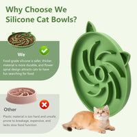 2Pcs Silicone Slow Feeder Cat Bowl, Puzzle Feeder - Blue/Green - image 2