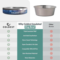 Coldest Dog Bowl - Anti Rust Metal, Non Slip, 3 Layers Insulated Stainless Steel Dog Bowls - Spill Proof & Heavy Duty - Water Bowl for Dogs, Cats & Pets, Dish Washer Safe (21 oz, Into The Beyond)
