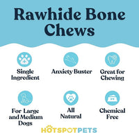 hotspot pets 8-9 Inch Large Rawhide Dog Chew Bones - Made from Grass Fed Cows - Great for Dental & Oral Care for Aggressive Chewers Large Dogs
