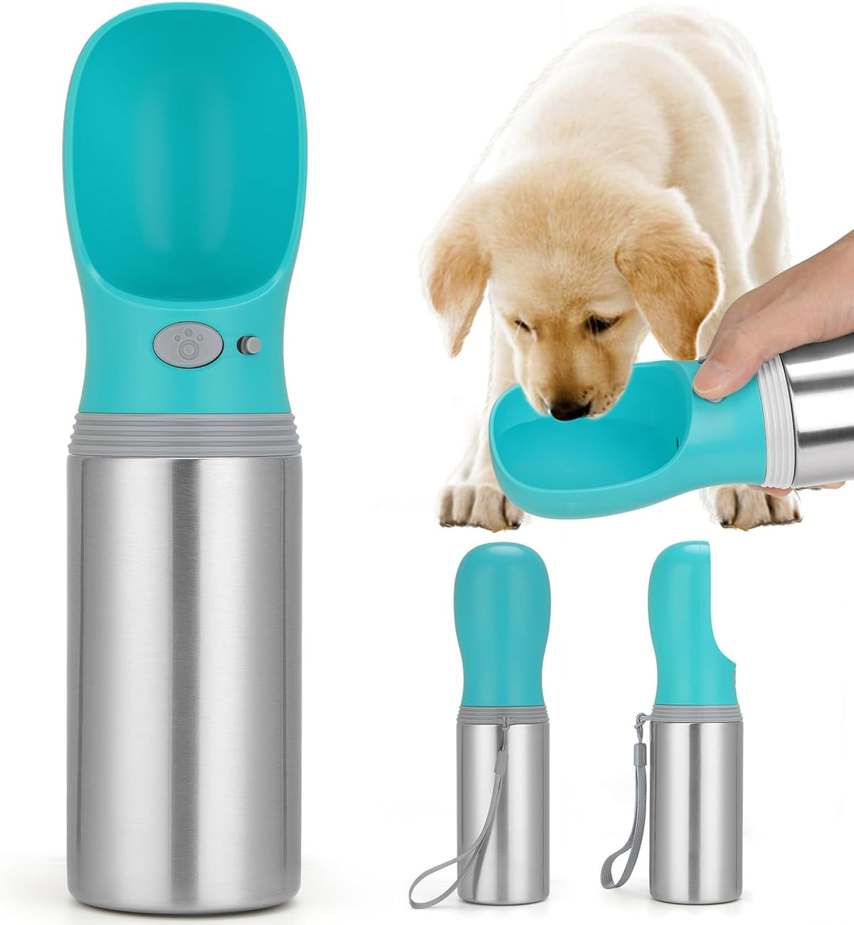 Portable Dog Water Bottle - Button switch / 14 OZ - Blue