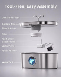 8L/270oz/2Gallon Stainless Steel Dog Water Fountain Pet Fountain – Essentials for Dogs - Fountain+6 Filters +6 Sponges - image 3