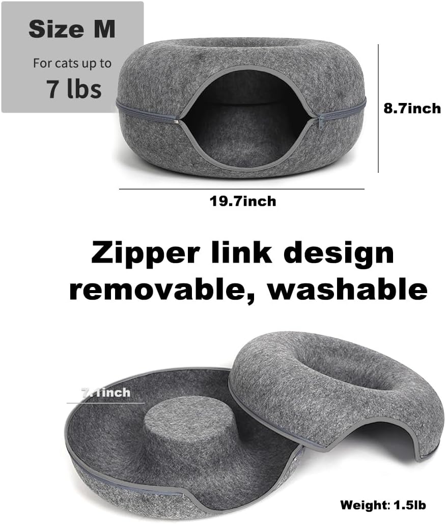 Large Cat Tunnel Bed for Indoor Cats with 3 Toys - M(20x20x9) / Dark Grey - image 2