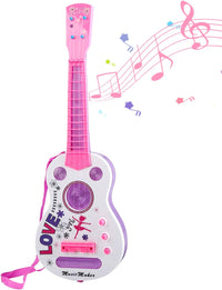 M SANMERSEN kids electric guitar toy with 4 strings, LED lights and shoulder strap