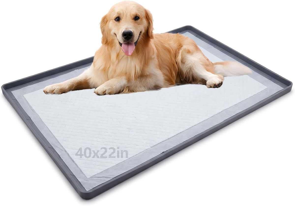 Silicone Dog Pee Pad Holder for 24 x 24 in Pads, Leak-Proof Tray – Essentials for Dogs - 40"L x 22"W