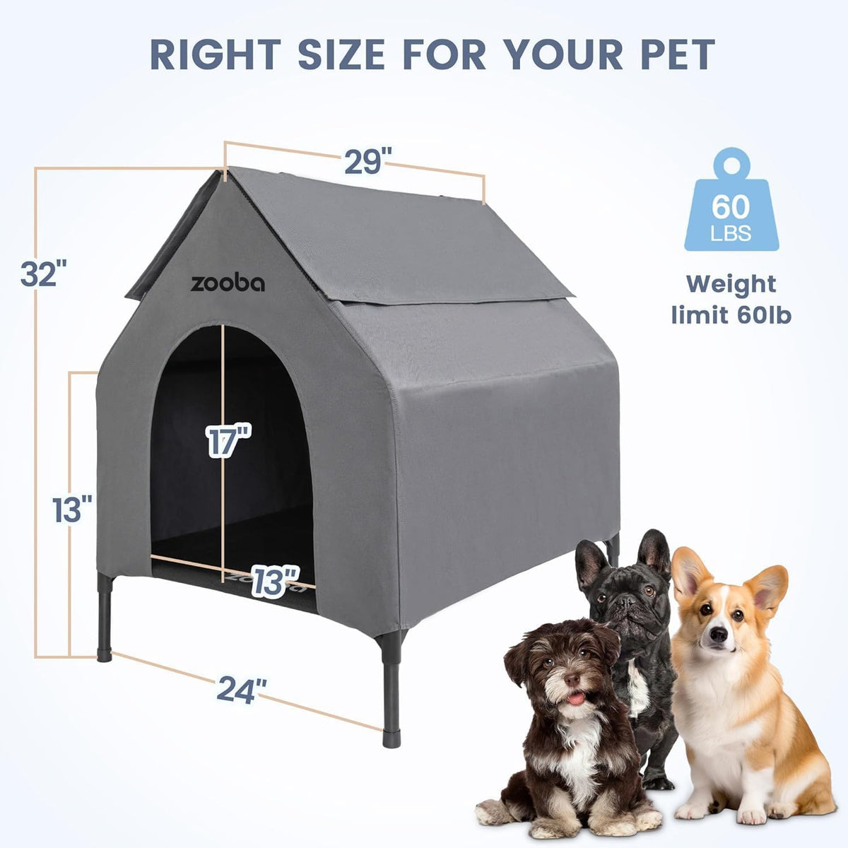 Zooba Large Dog House Outdoor - Grey / Medium: 29 inch - image 4