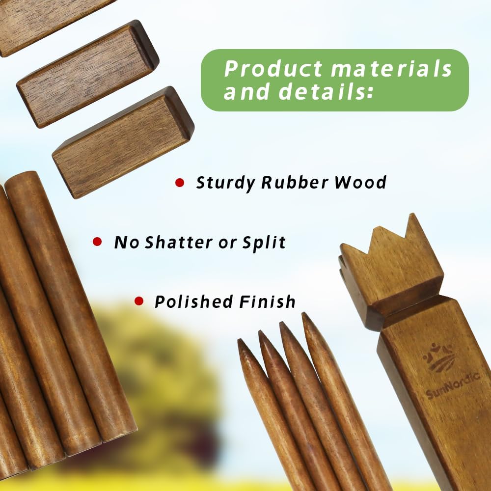 SunNordic rubber wood Kubb yard game set with king, blocks, batons and canvas carry bag - view 9
