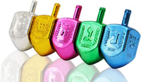 The Dreidel Company multicolored metallic plastic Hanukkah dreidels with English transliteration - view 9