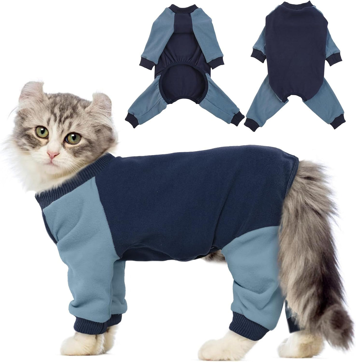 QBLEEV Sticky Hair Cat Clothes - Blue / X-Large
