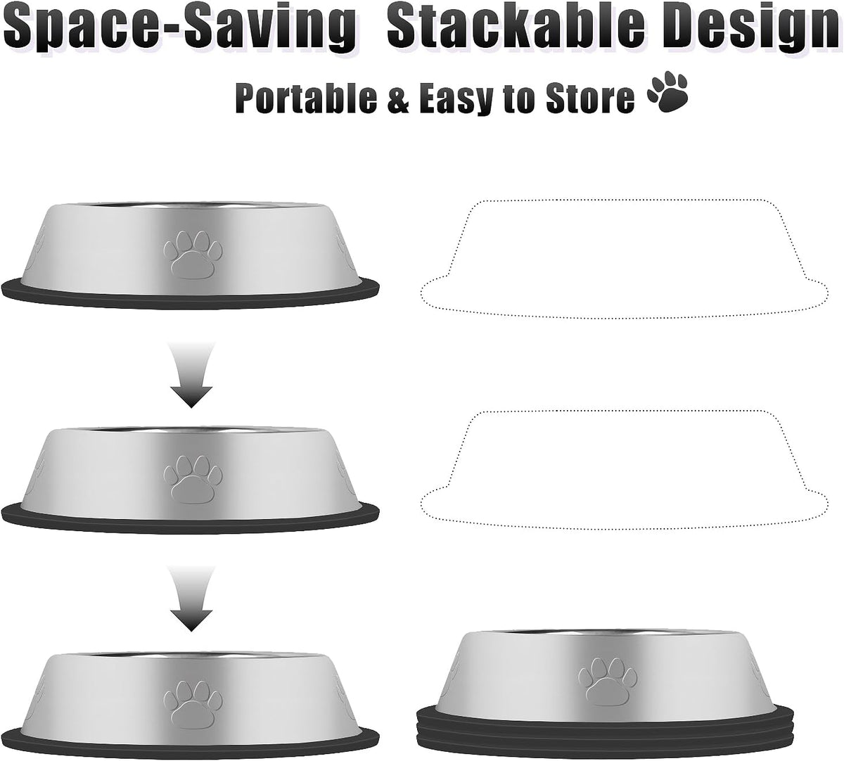 Serentive 3 Pcs Metal Dog Bowls for Small Dogs - 36 oz / Dog Paw - image 3