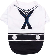 Parisian Pet Dog Shirt - Embroidered Sailor Dog Costume - 100% Cotton & Polyester Pet Costume - Sleeved Dog Clothes - Blue and White Dog Costumes for Small Dogs - Dog Shirts - S